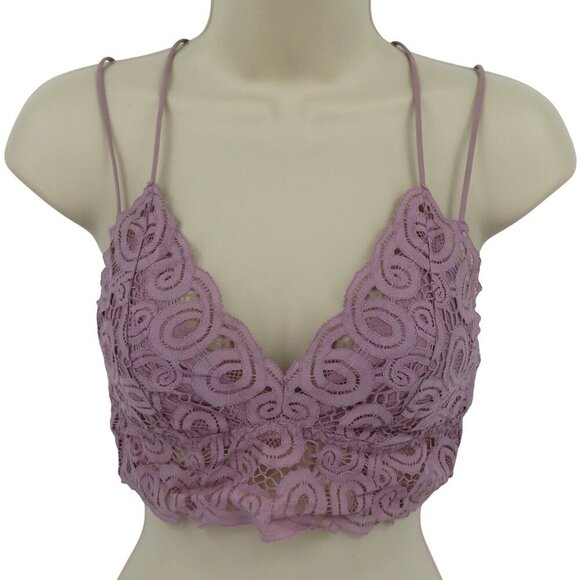 PINK Victorias Secret Medium Purple Lace Bralette Bra Strappy Wireless Lined - Picture 1 of 14